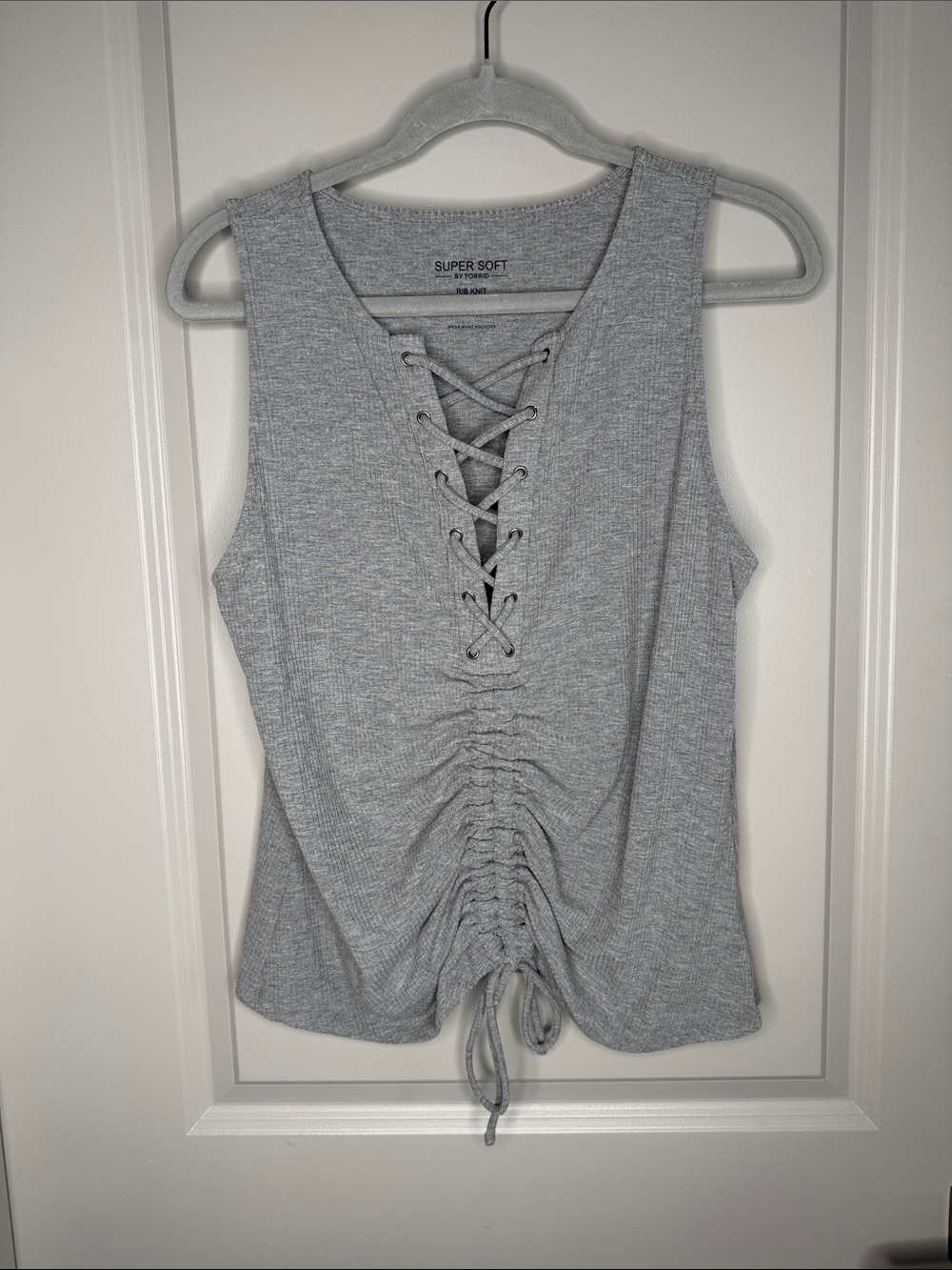 torrid Light Gray Lace-Up Ruched Tank Top